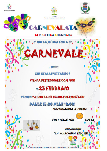 Giovedì 23 Febbraio, festa di carnevale!